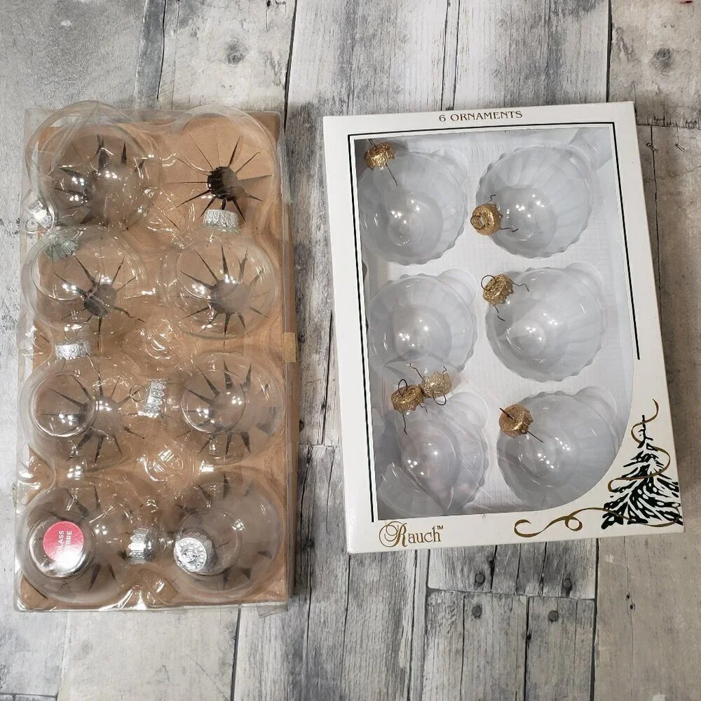 13 Clear Glass Ornaments with Gold and Sliver Accents